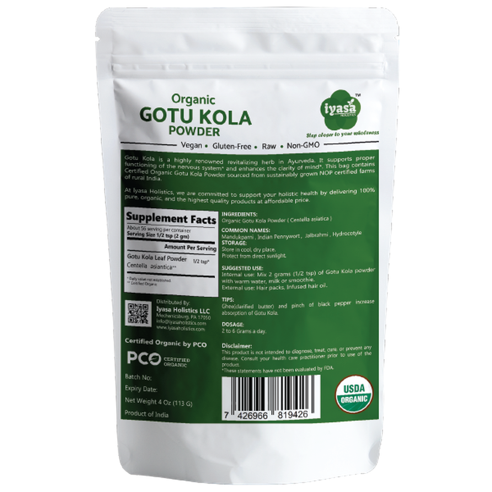 Iyasa Holistics - Organic Gotu Kola Powder - 8 oz