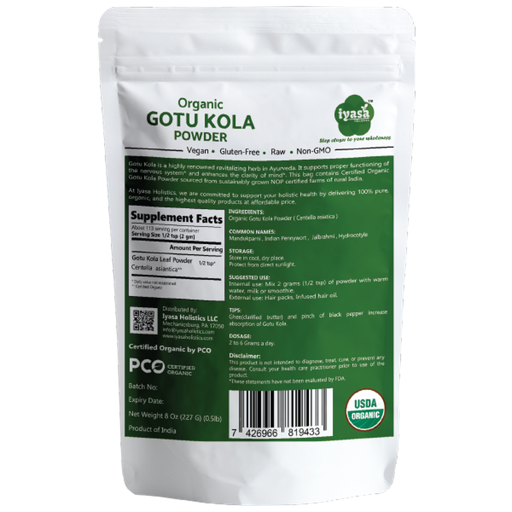 Iyasa Holistics - Organic Gotu Kola Powder - 8 oz