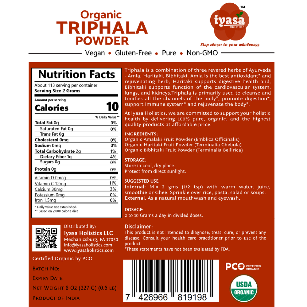 Iyasa Holistics - Organic Triphala Powder - 4 oz