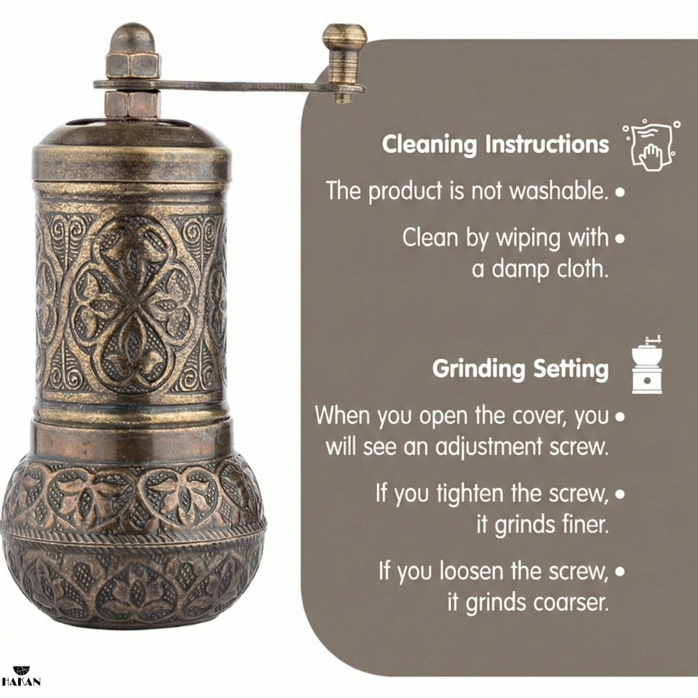 Hakan - Copper Black Pepper Grinder, Refillable Spice Mill, 4.3 in - Copper