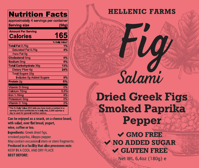 Hellenic Farms Vegan Fig Salami - Smoked Paprika & Aleppo Pepper 6.4oz