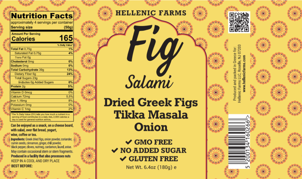 Hellenic Farms Vegan Fig Salami - Tikka Masala Onion 6.4oz