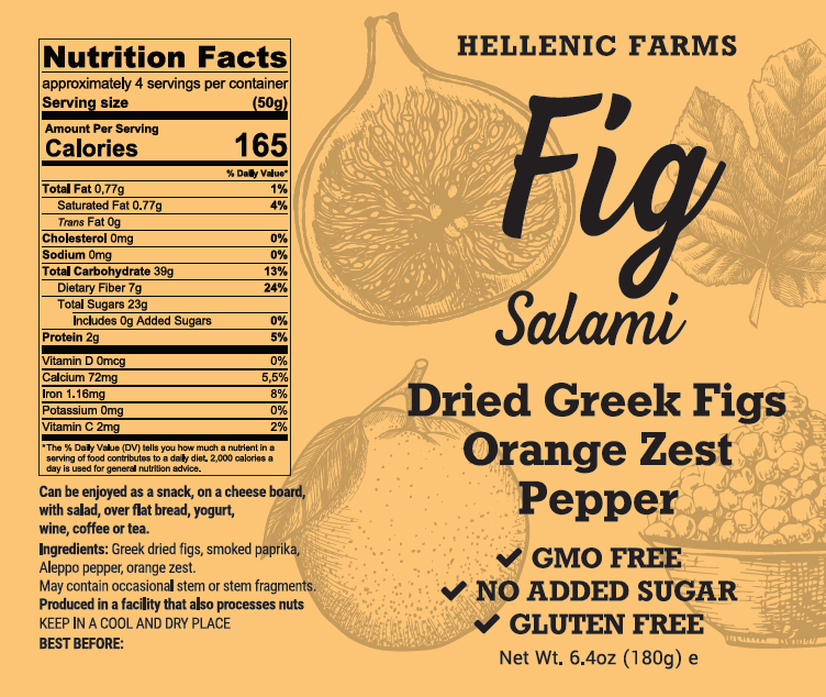 Hellenic Farms Vegan Fig Salami - Orange Zest & Aleppo Pepper 6.4oz