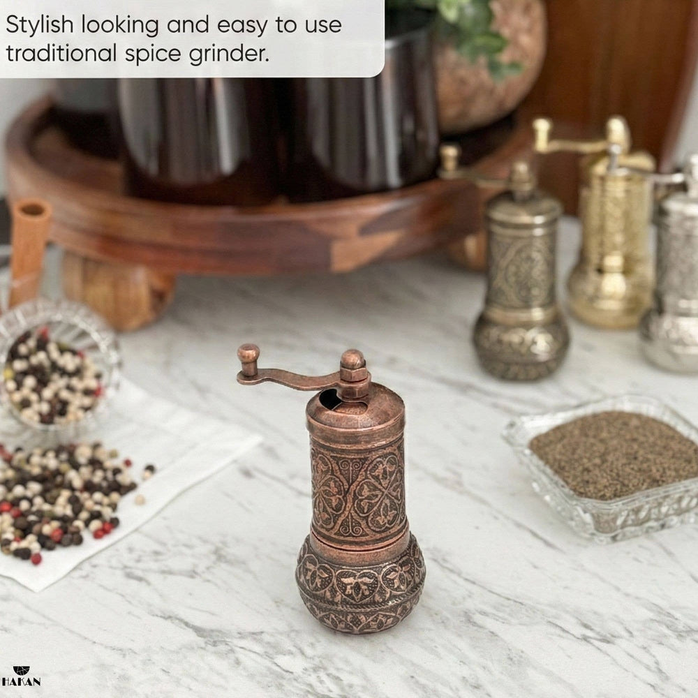 Hakan - Copper Black Pepper Grinder, Refillable Spice Mill, 4.3 in - Copper