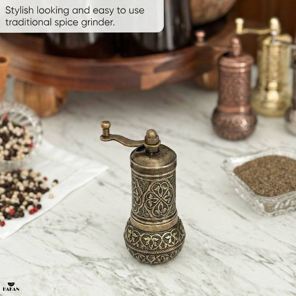 Hakan - Copper Black Pepper Grinder, Refillable Spice Mill, 4.3 in - Antique Gold