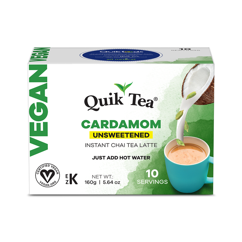 Quik Tea - Vegan Unsweetened Cardamom Chai Tea Latte - 10 Count