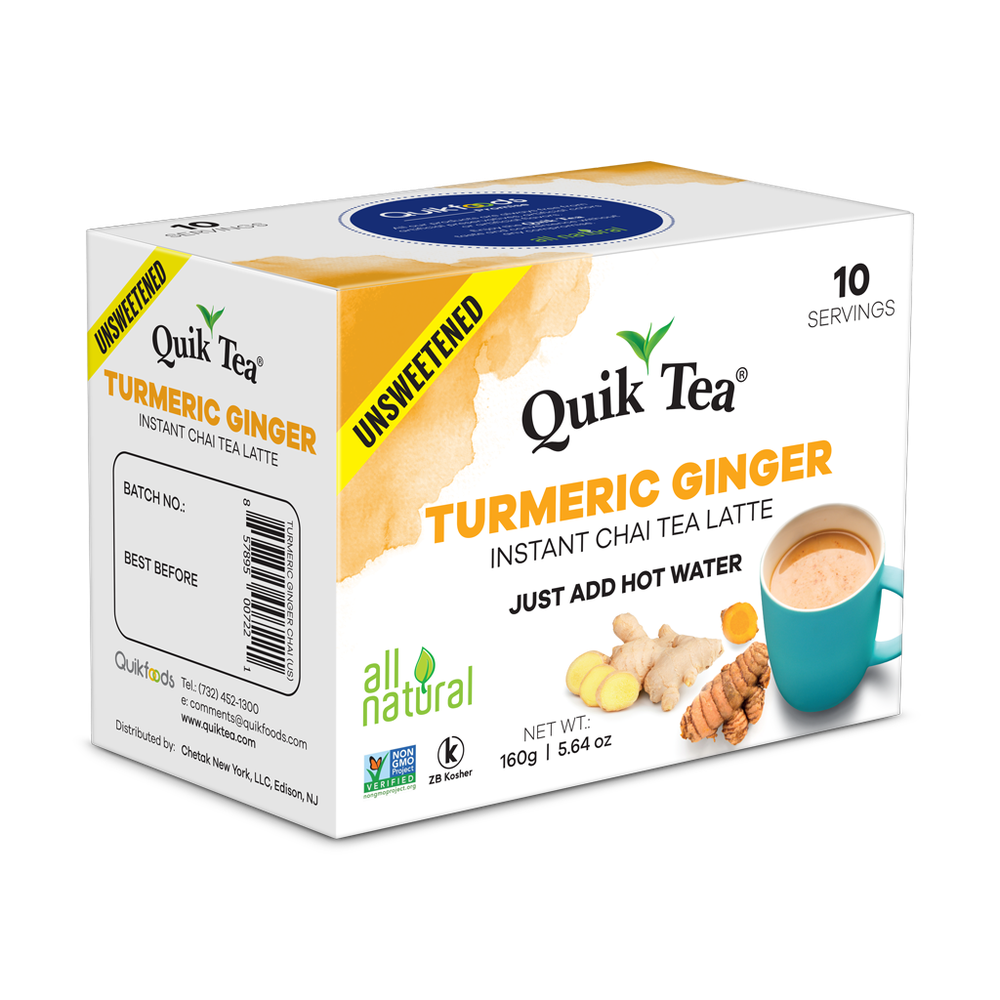 Quik Tea - Unsweetened Turmeric Ginger Chai Tea Latte - 10 Count