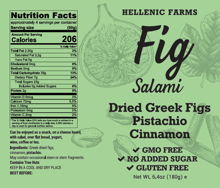 Hellenic Farms Vegan Fig Salami - Pistachio & Cinnamon 6.4oz