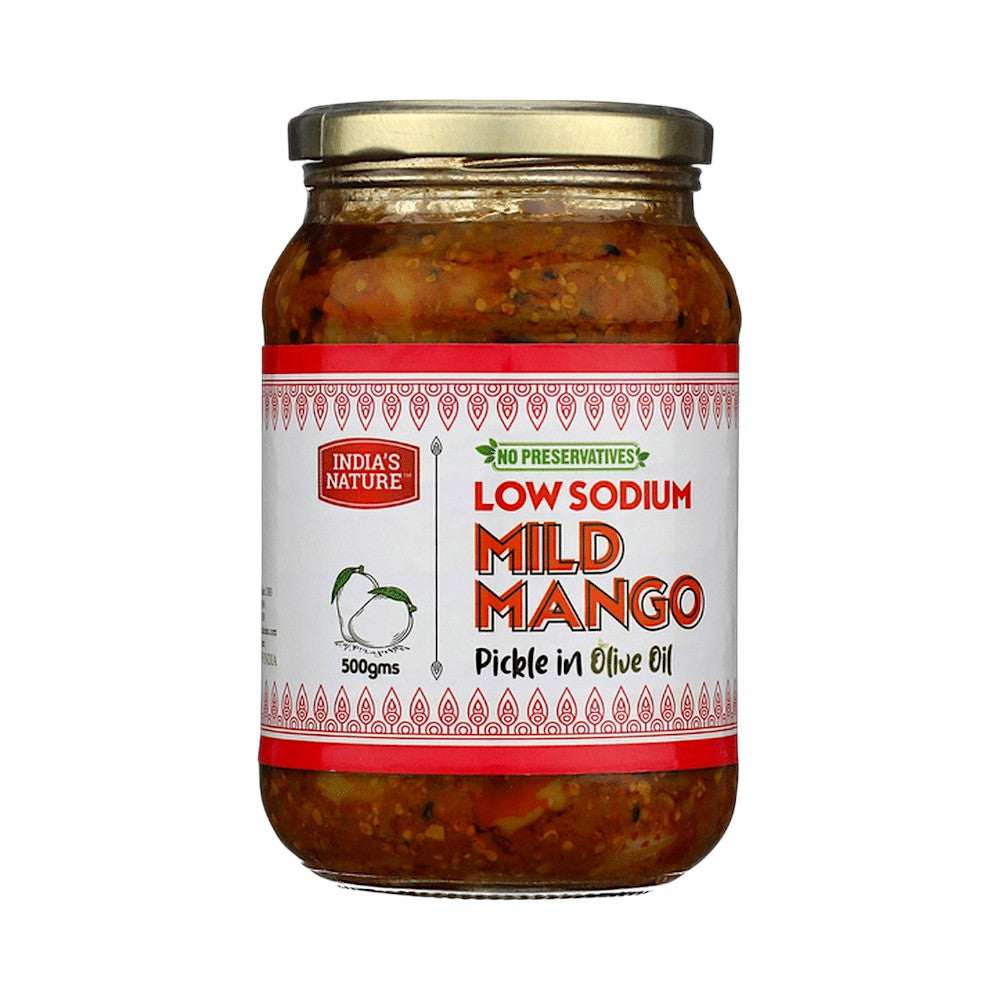 INDIA'S NATURE LOW SODIUM MILD MANGO PICKLE IN OLIVE OIL