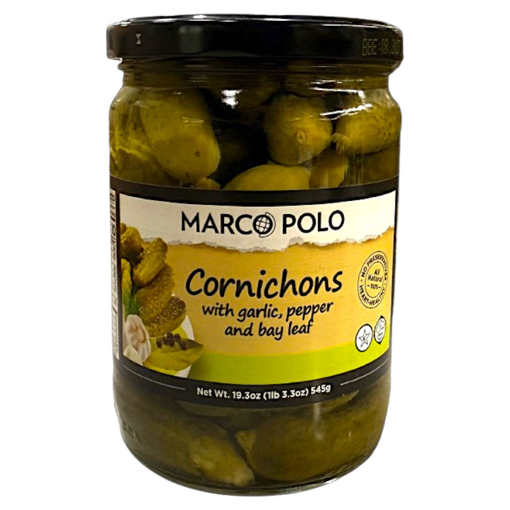 MARCO POLO CORNICHONS WITH GARLIC, PEPPER AND BAY LEAF
