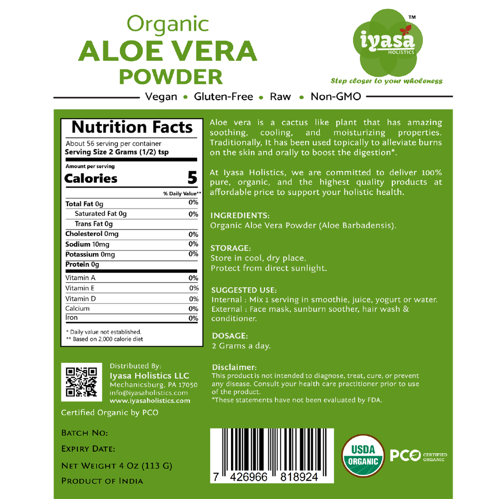 Iyasa Holistics - Organic Aloe Vera Powder - 8 oz