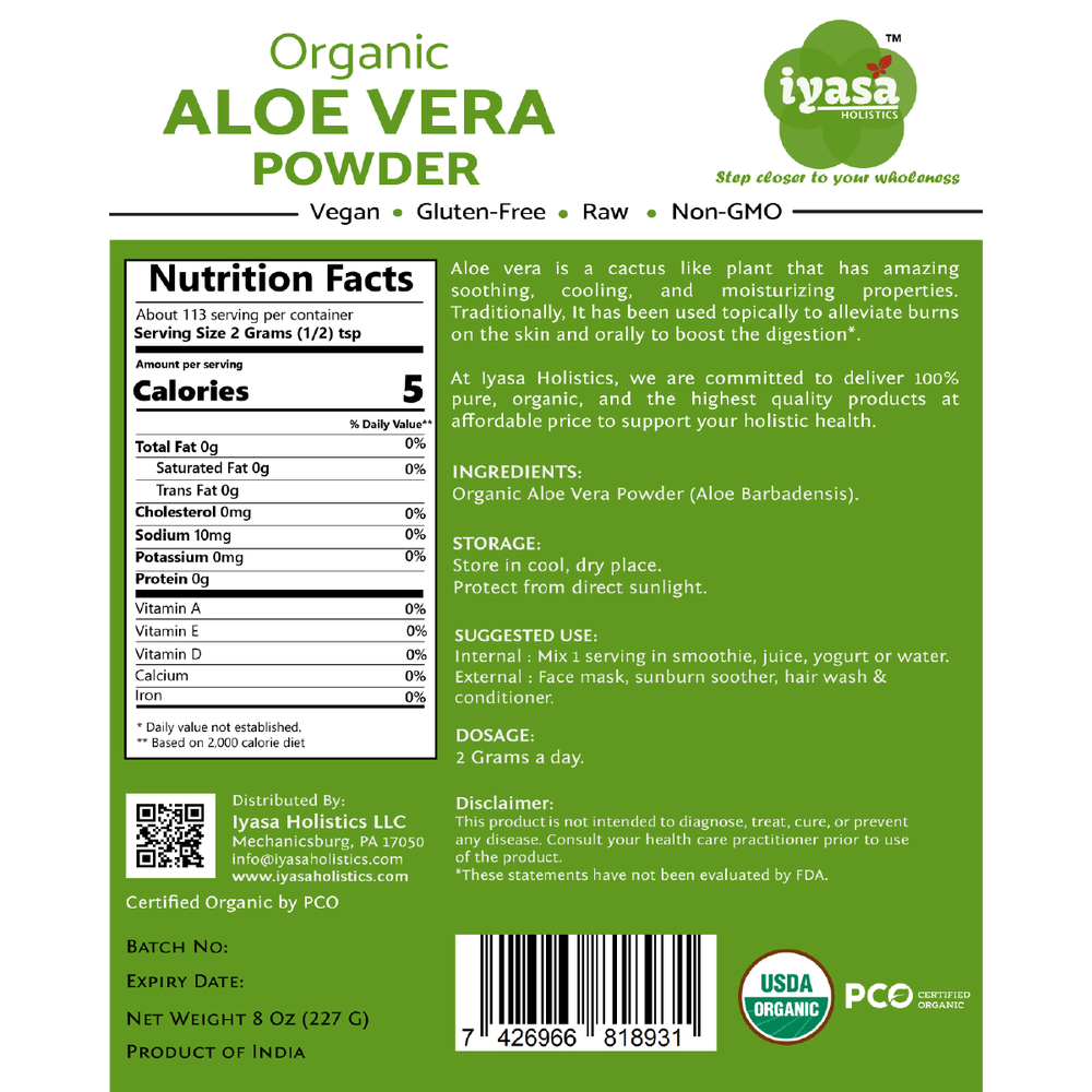 Iyasa Holistics - Organic Aloe Vera Powder - 8 oz