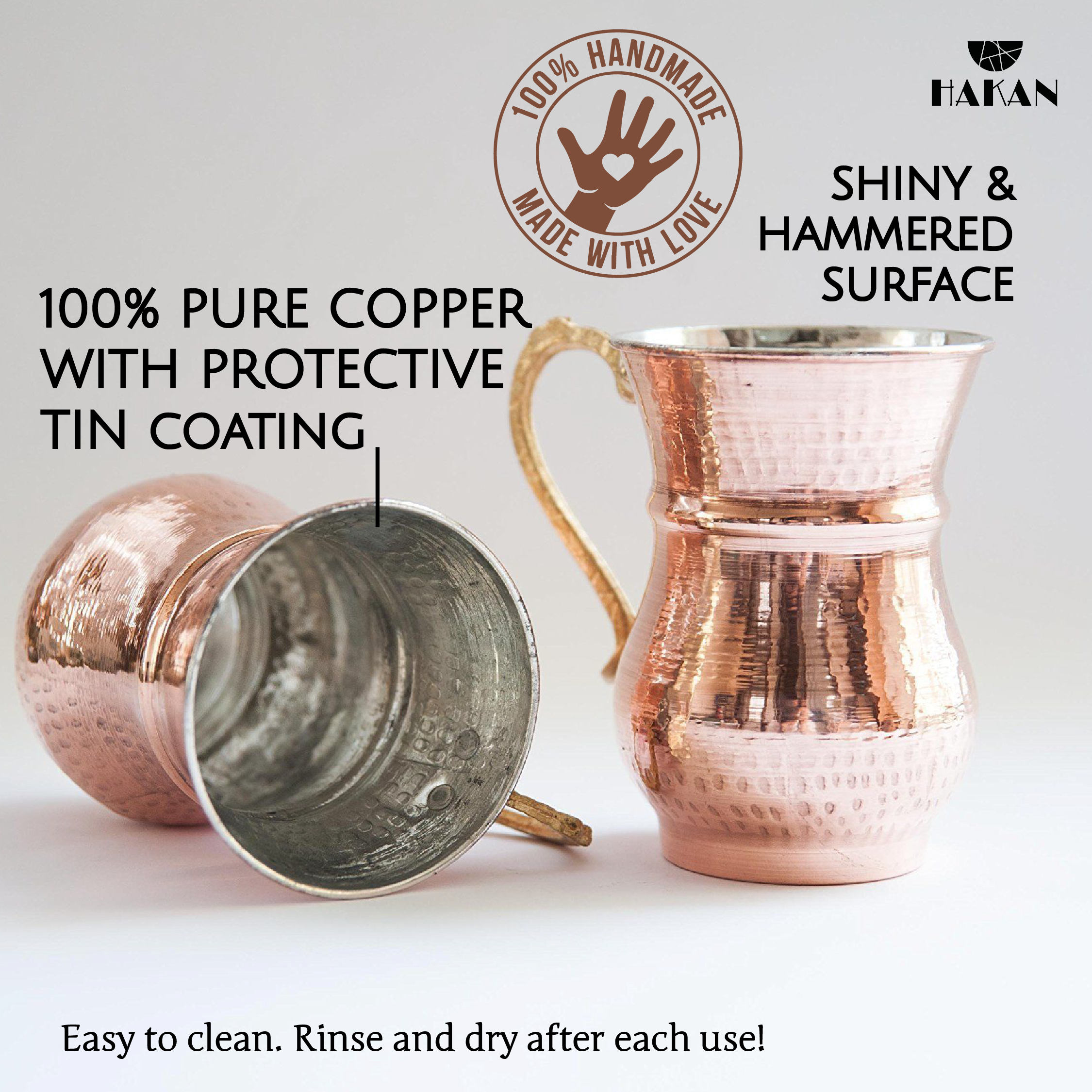Hakan - Handmade Hammered Copper Ayran Mug, 1 piece, 8.4 oz