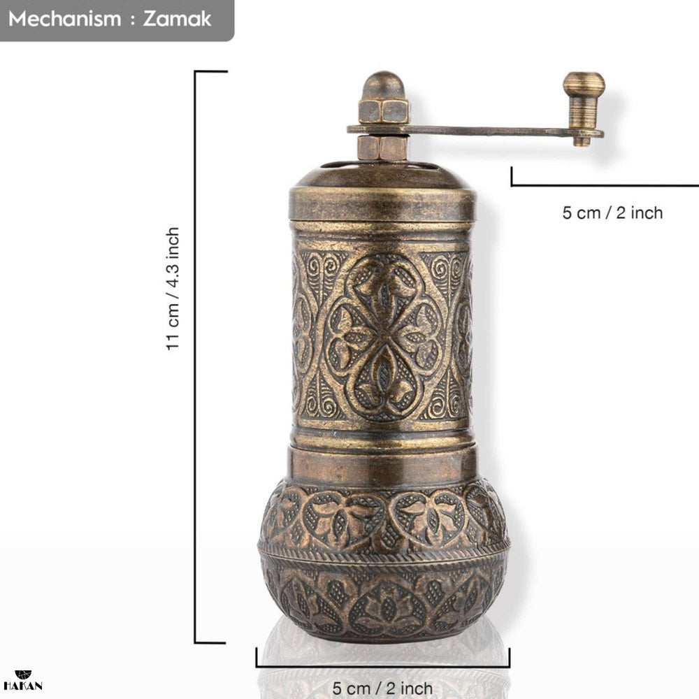Hakan - Copper Black Pepper Grinder, Refillable Spice Mill, 4.3 in - Antique Gold