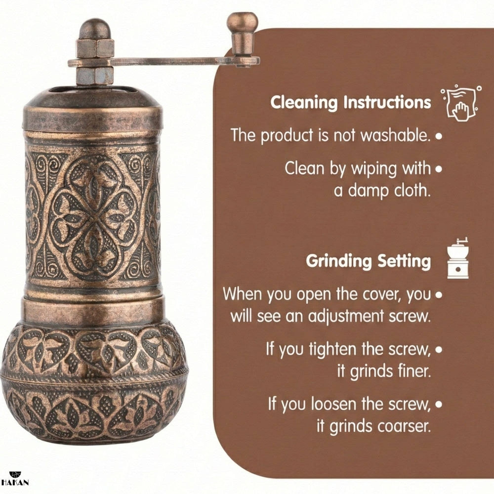 Hakan - Copper Black Pepper Grinder, Refillable Spice Mill, 4.3 in - Copper