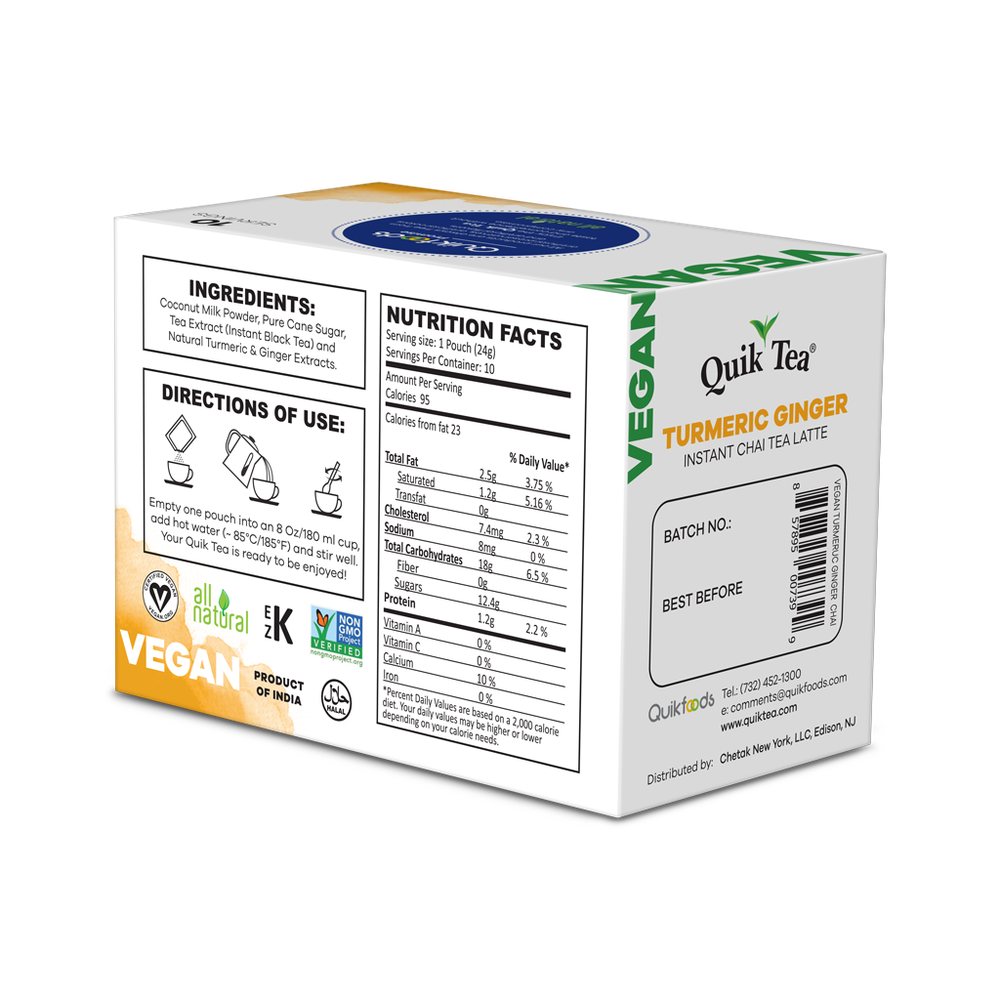 Quik Tea - Vegan Turmeric Ginger Chai Tea Latte - 10 Count