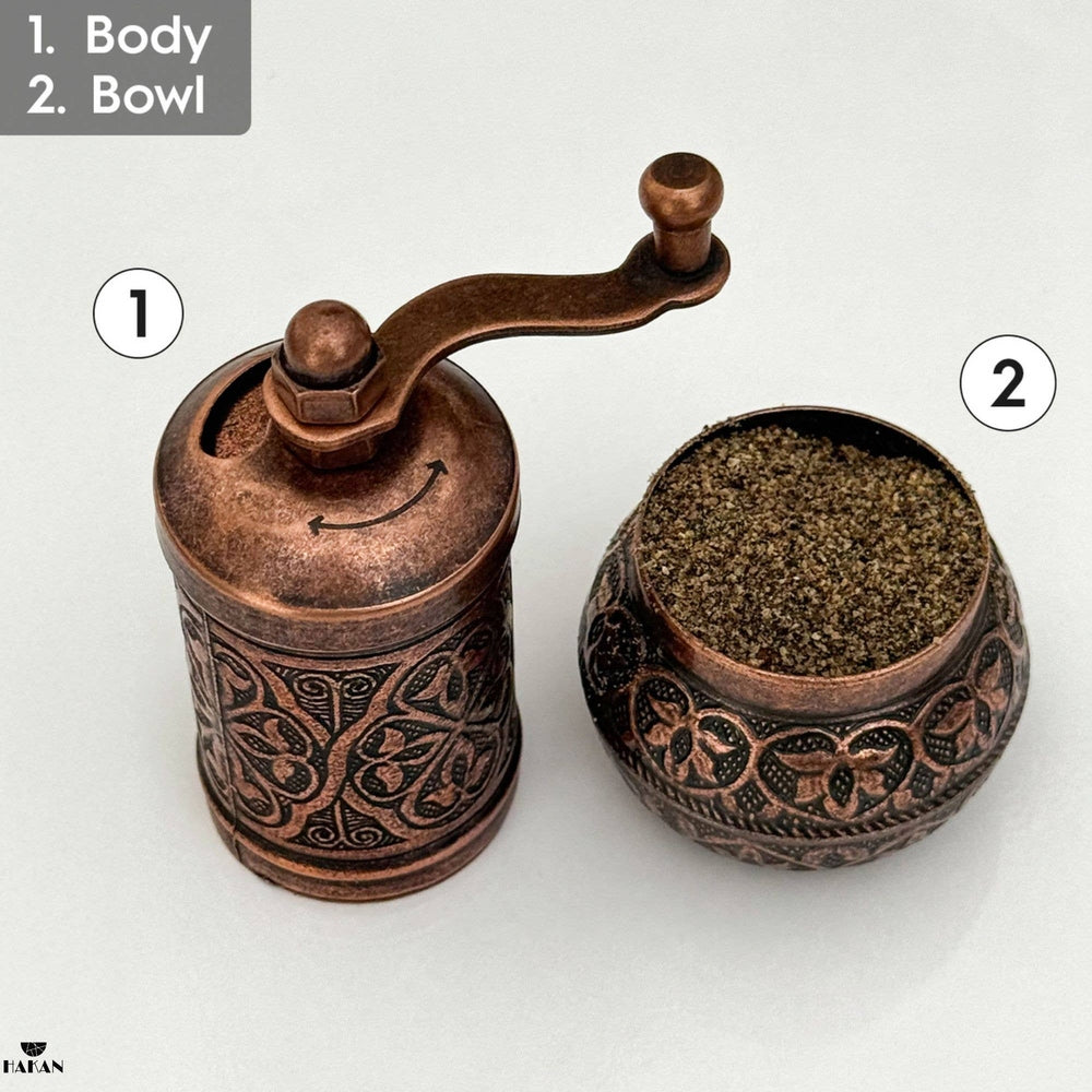 Hakan - Copper Black Pepper Grinder, Refillable Spice Mill, 4.3 in - Antique Gold