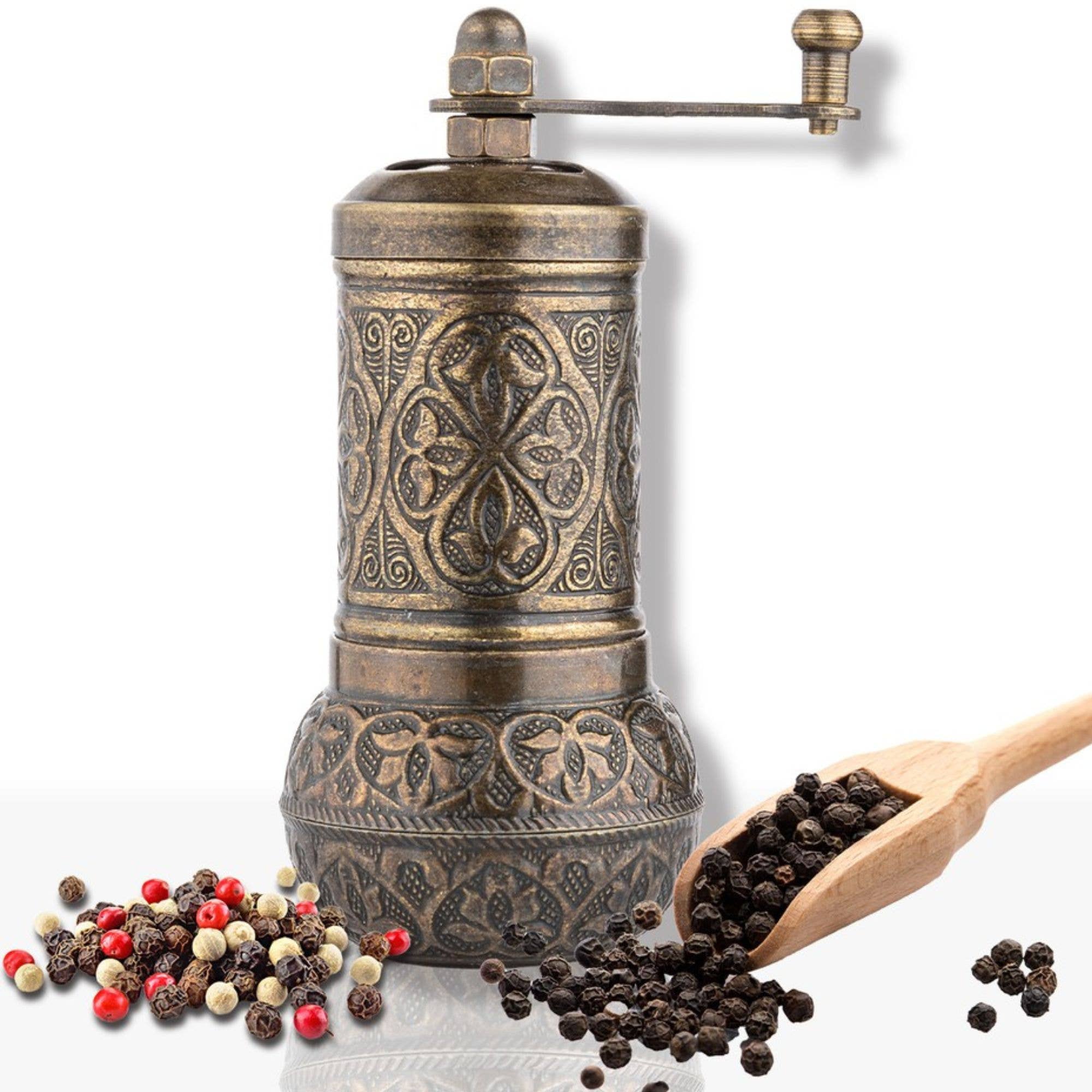 Hakan - Copper Black Pepper Grinder, Refillable Spice Mill, 4.3 in - Antique Gold