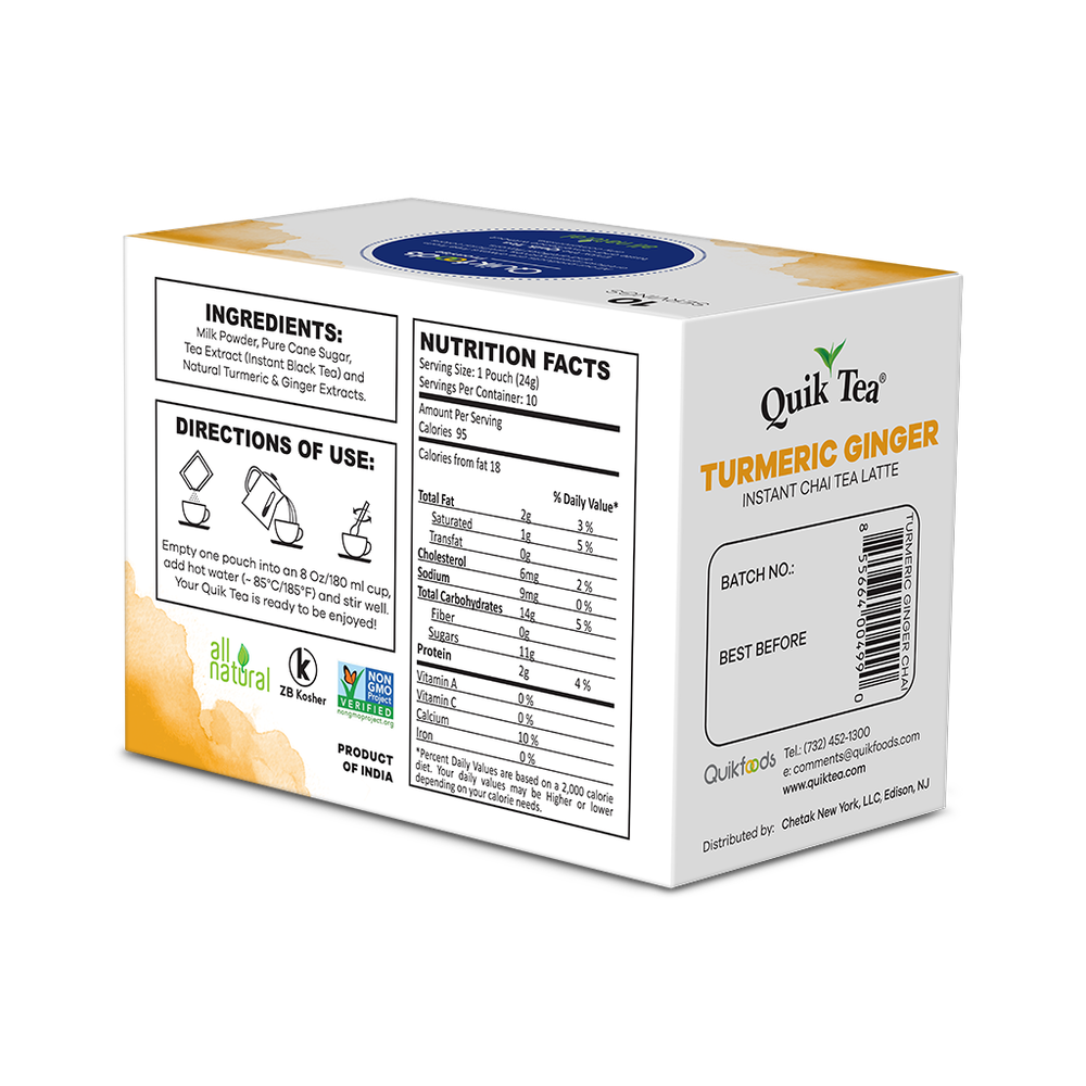 Quik Tea - Turmeric Ginger Chai Tea Latte - 10 Count
